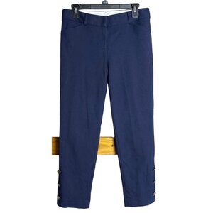 Womens Navy Slim Button-Hem Capris